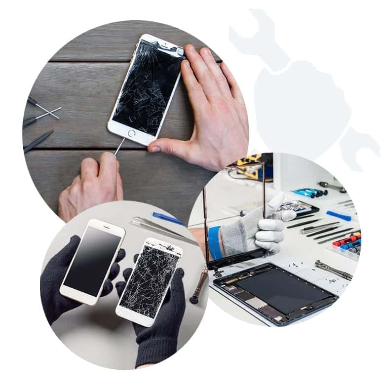 A team of experts specializing in Houston phone repair work diligently to fix a malfunctioning cell phone.