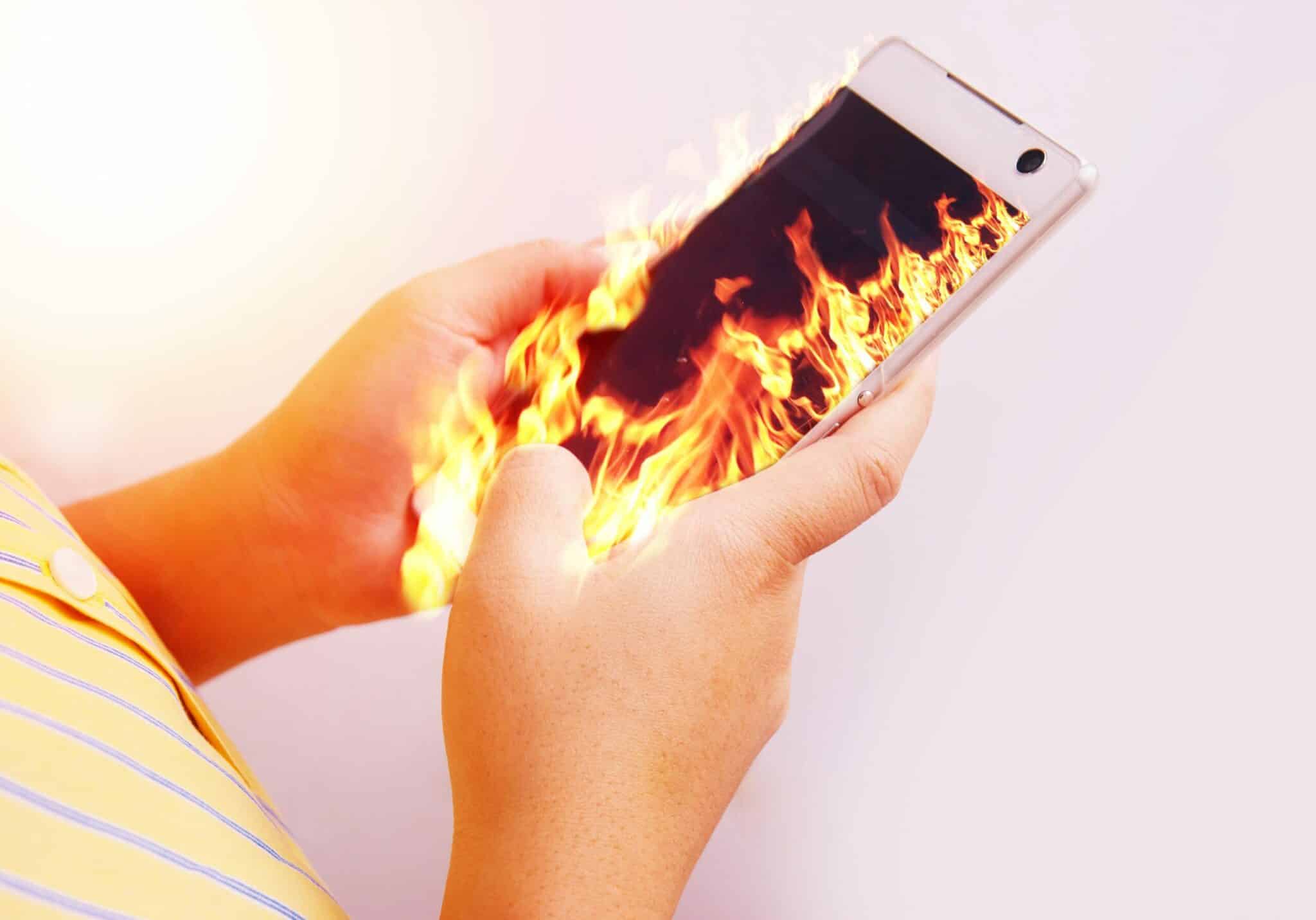 phone burning in hand