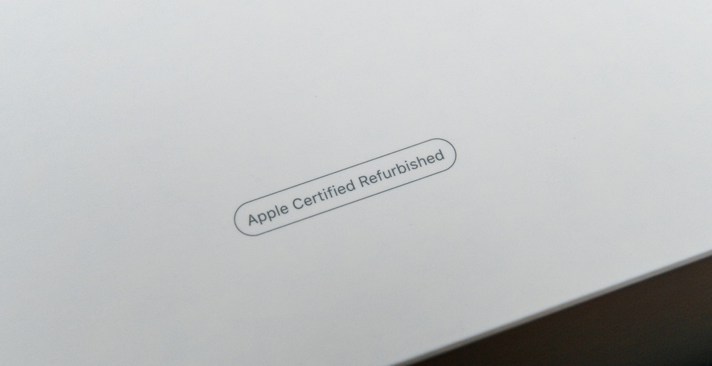 Apple Certified Refurbished logotype on second hand laptop